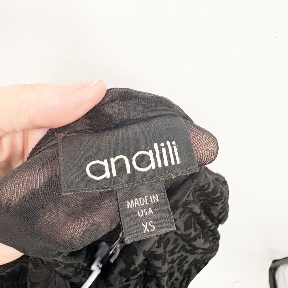 Analili Womens Black Leopard Burnout Velvet Tie Neck Goth Tunic Mini Dress XS - Picture 5 of 7